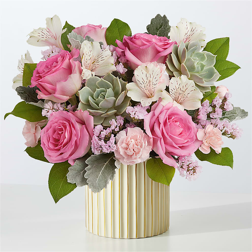 Dusty Rose Bouquet with Ivory Vase – SMITH FLORAL & GREENHOUSES, Lansing MI
