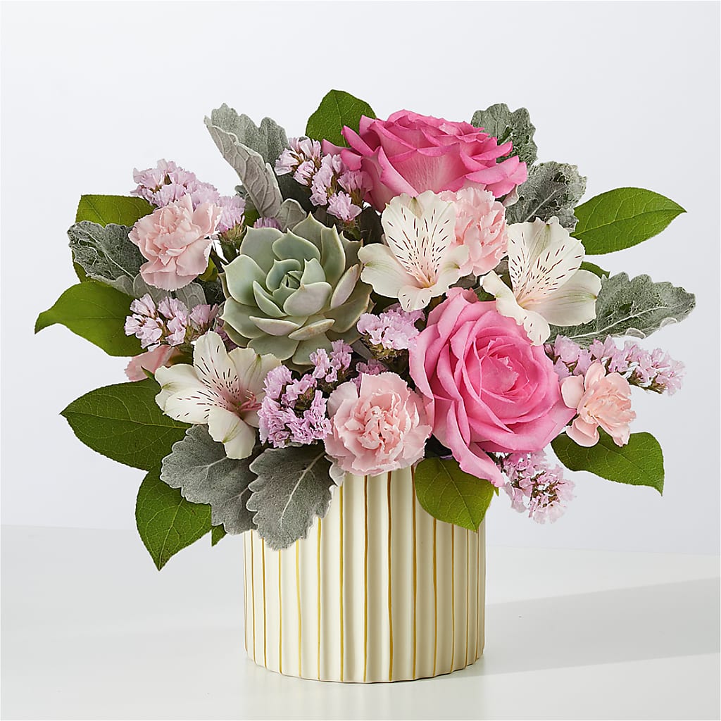 Dusty Rose Bouquet with Ivory Vase – SMITH FLORAL & GREENHOUSES, Lansing MI