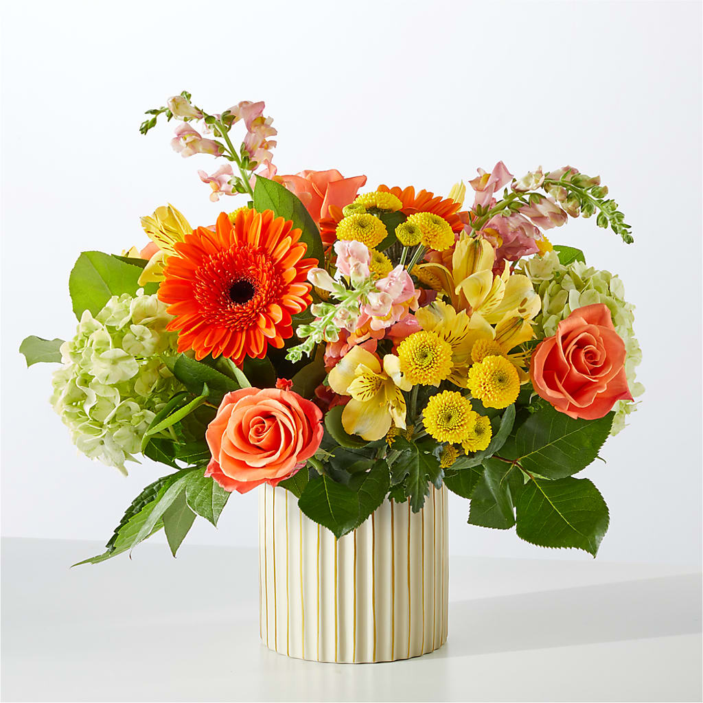 Autumn Sunshine Bouquet with Ivory Vase – SMITH FLORAL & GREENHOUSES, Lansing MI